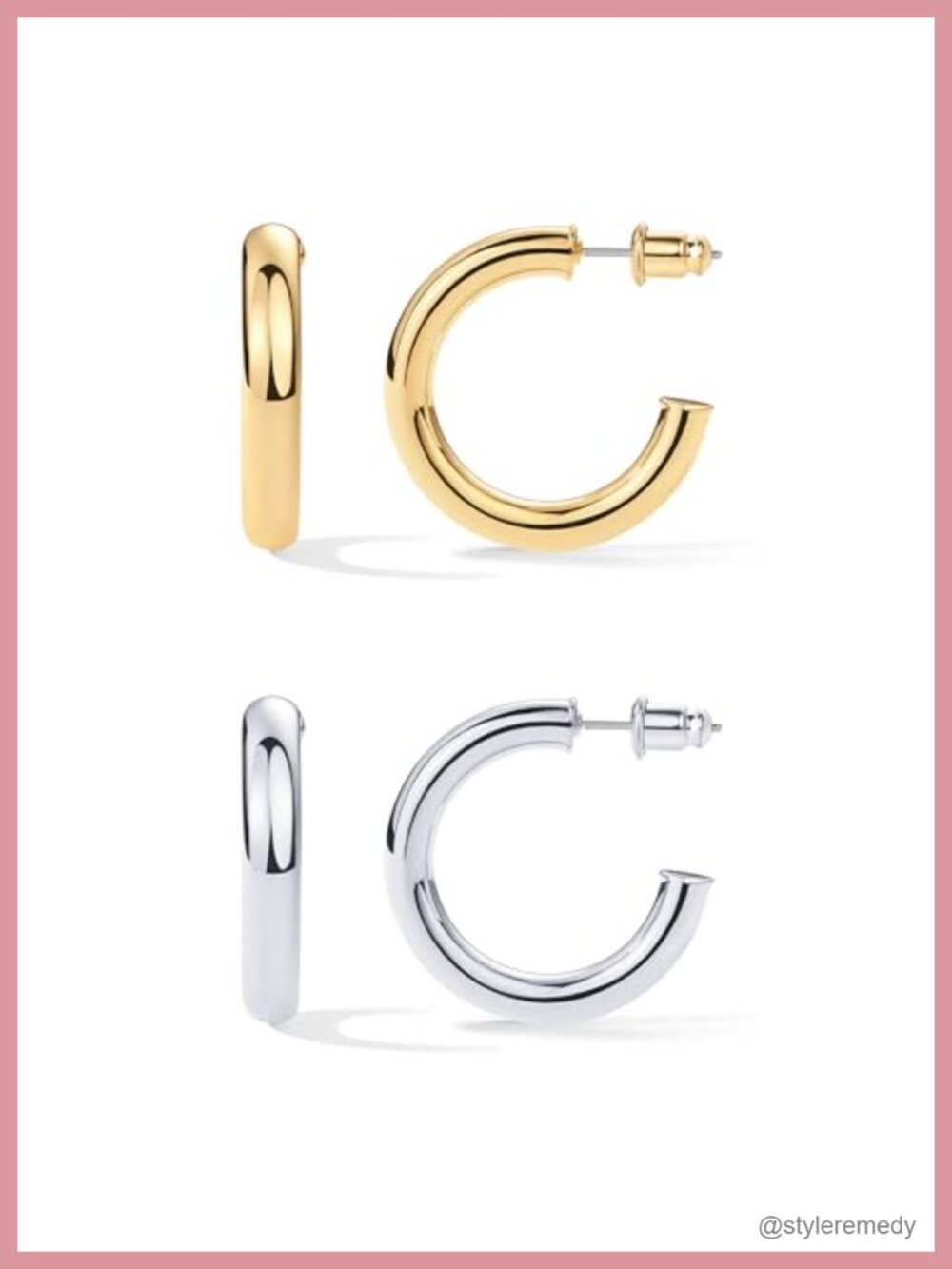 Chunky Gold Plated Hoop Earrings Lightweight 30mm